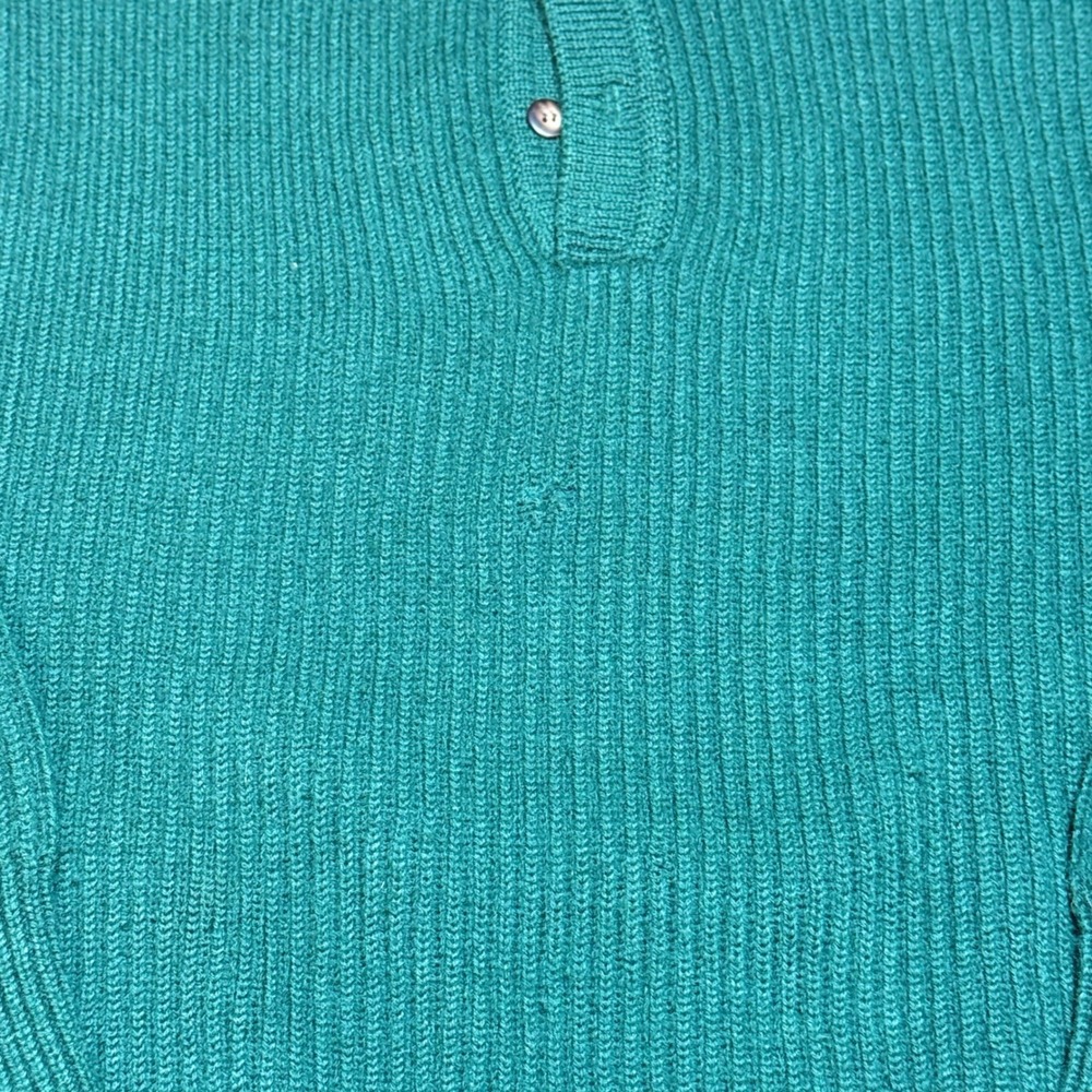 Gap Wool Sweater XL Vintage Blue Label Ribbed Polo Knit Forest Green Mens - Picture 3 of 7
